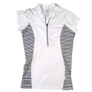 O'Neill Slim Fit Size Small White Grey Striped Quarter Zip Short Sleeve